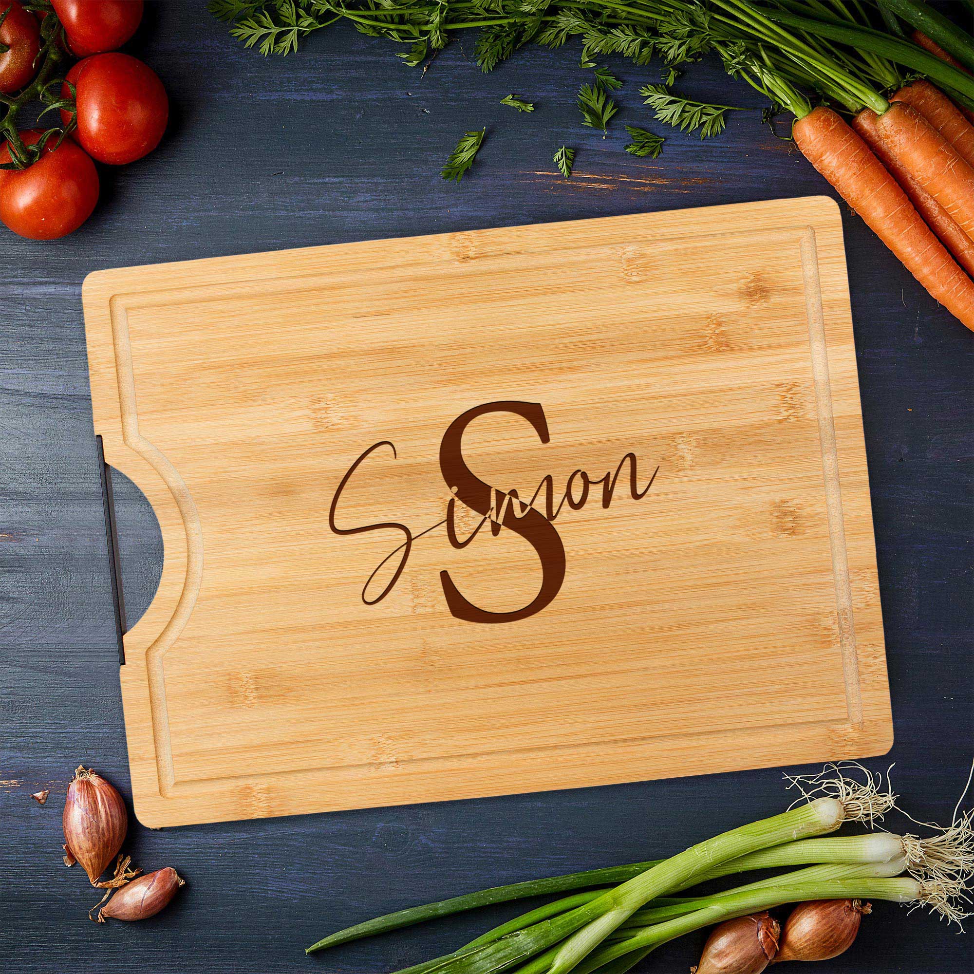 Bambusholz Schneidebrett mit Gravur - Initial Signatur