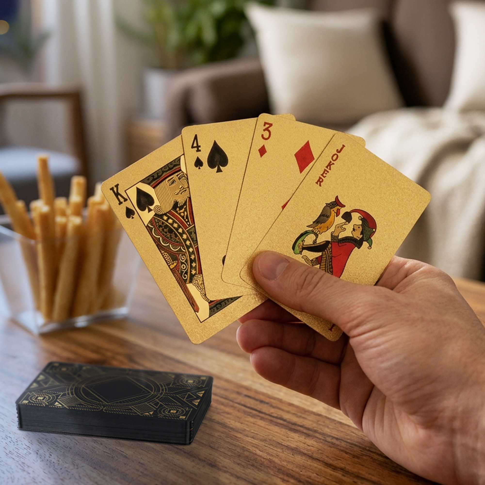 Goldene Spielkarten in edler Verpackung - 54 Blatt Deluxe Spieldeck Goldene Spielkarten in edler Verpackung - 54 Blatt Deluxe Spieldeck