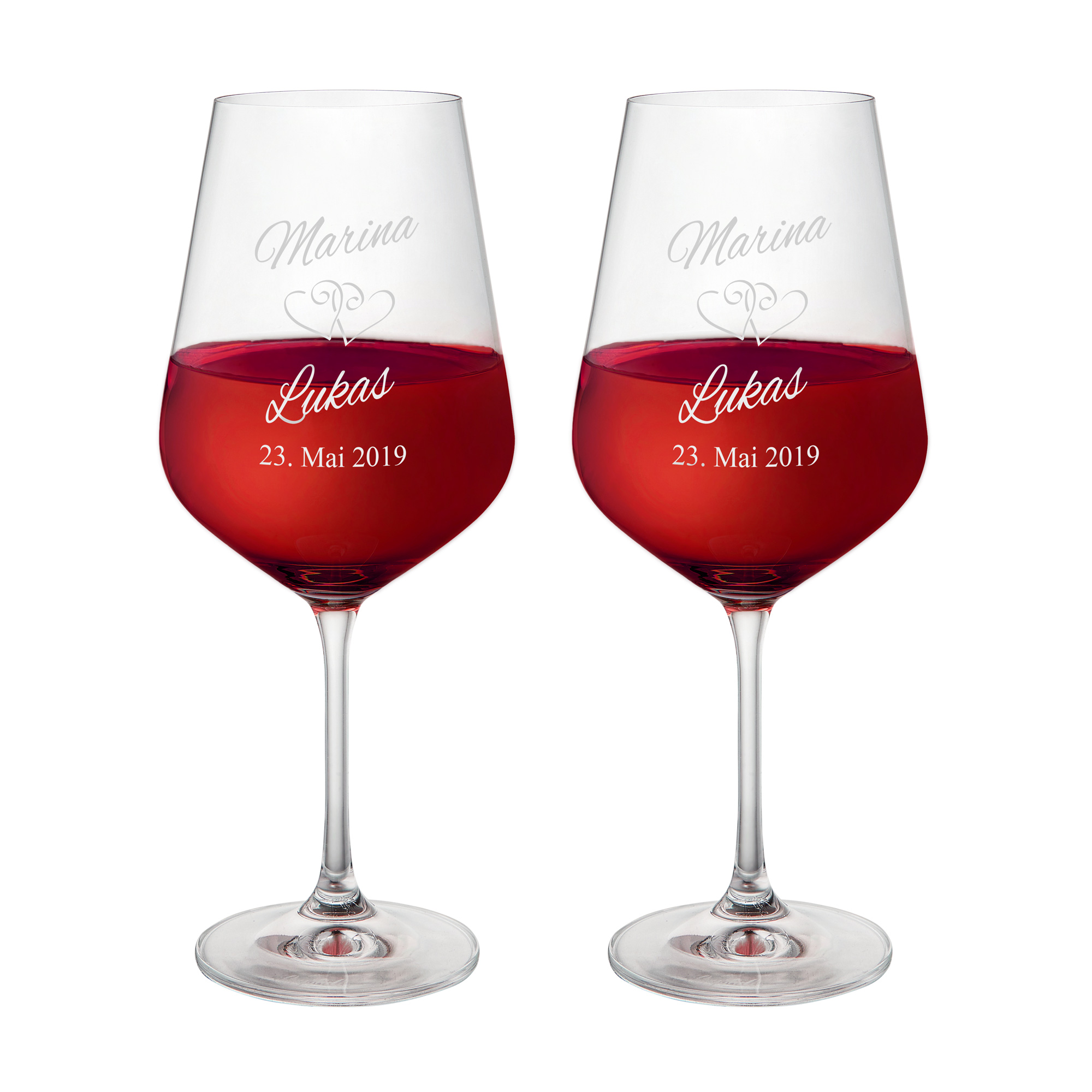 SET - 2er Set - Rotweinglas + Flaschenpuzzle - Dunkel - Hochzeit - Personalisiert