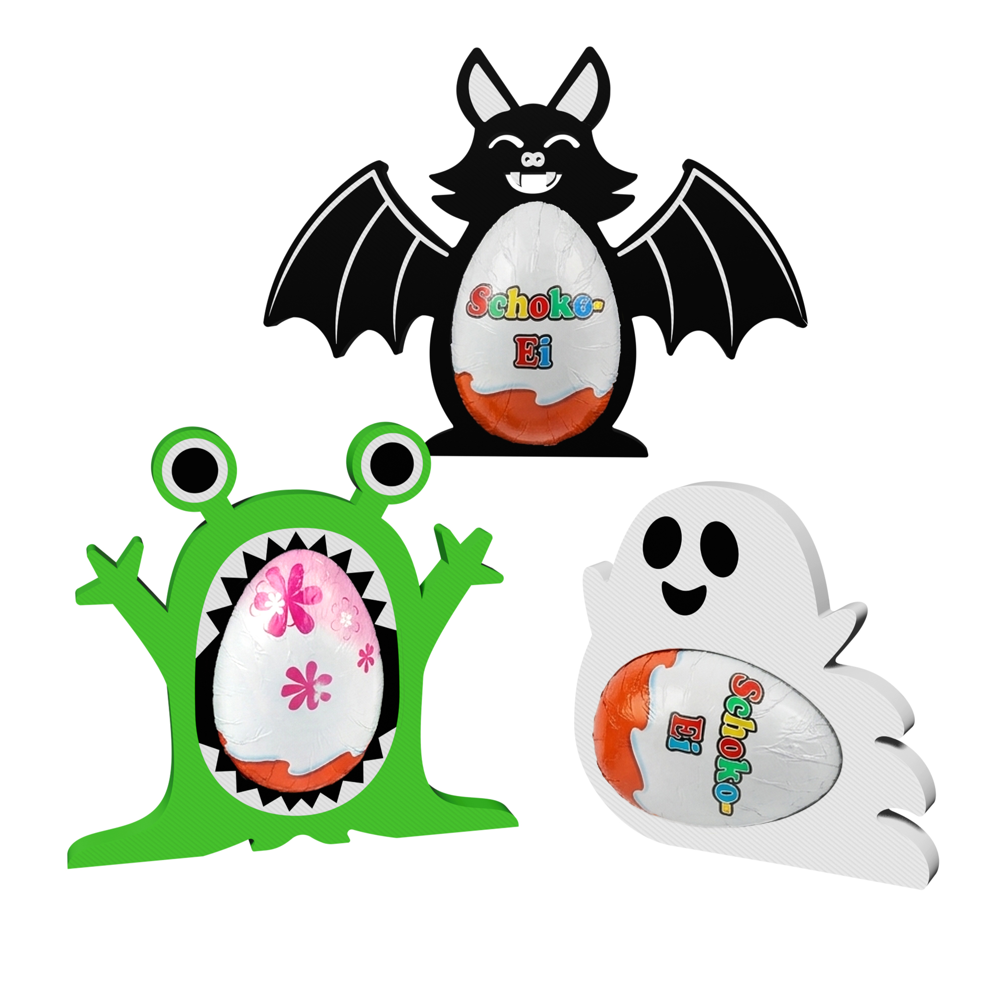 Monster Ü-Ei Halter zu Halloween im 3er Set - Bunt