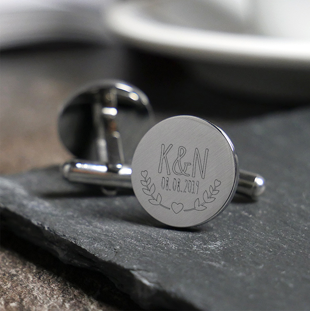 Manschettenknöpfe Silber zur Hochzeit - Blätter - personalisiert