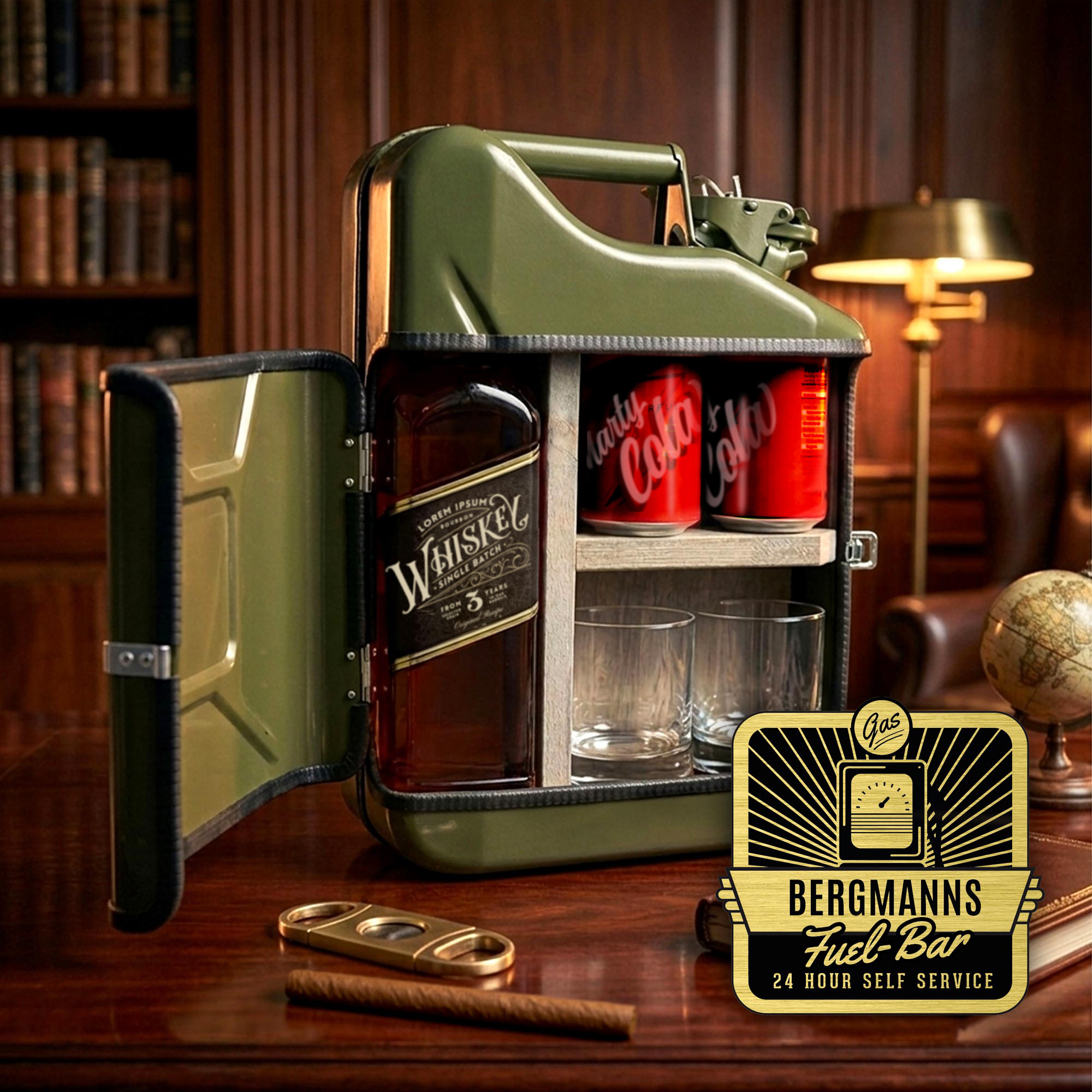 Personalisierte Mini Bar 3-teilig - 10l Kanister Barschank grün Personalisierte Mini Bar 3-teilig - 10l Kanister Barschank grün