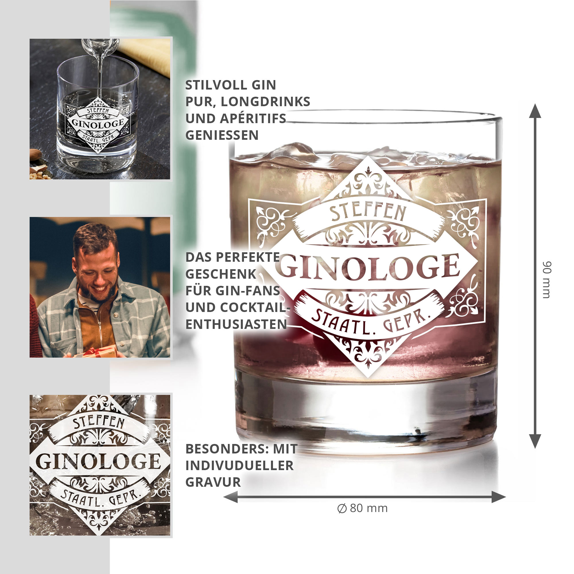 Gin Glas Tumbler mit Gravur - Ginologe