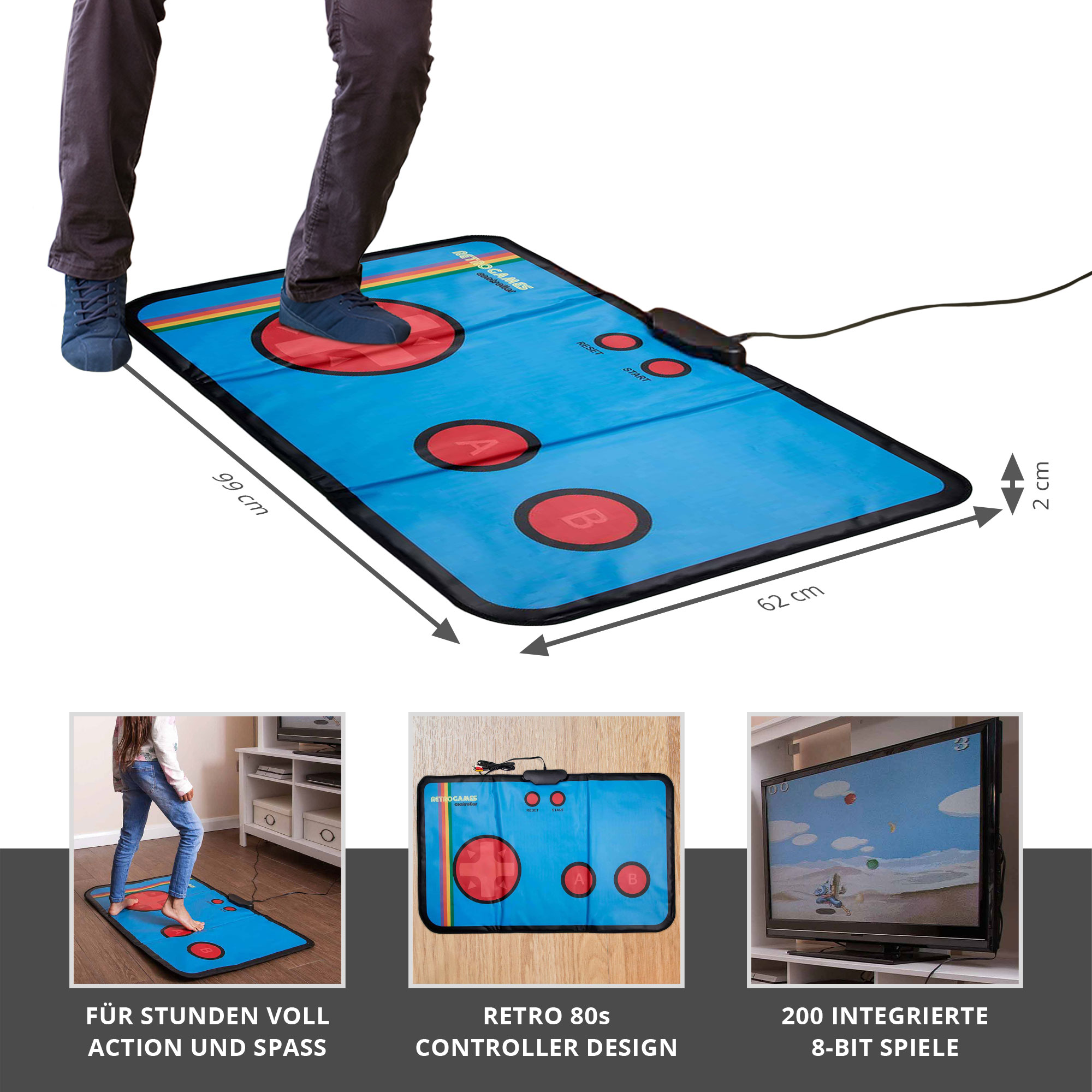 Spielekonsole inklusive 200 Videospielen, Retro Gaming Mat TV Konsole, Spielkonsole mit alten Videospielen, Konsole mit Retro Mini TV Games