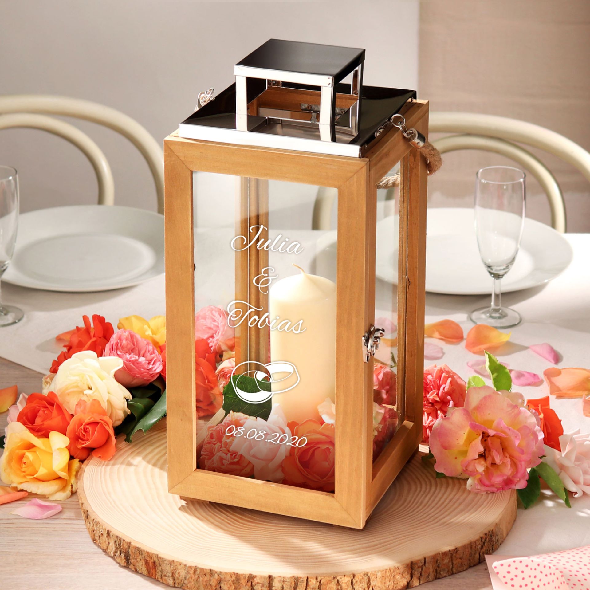 Holzlaterne mit Gravur zur Hochzeit - Personalisiert Holzlaterne mit Gravur zur Hochzeit - Personalisiert