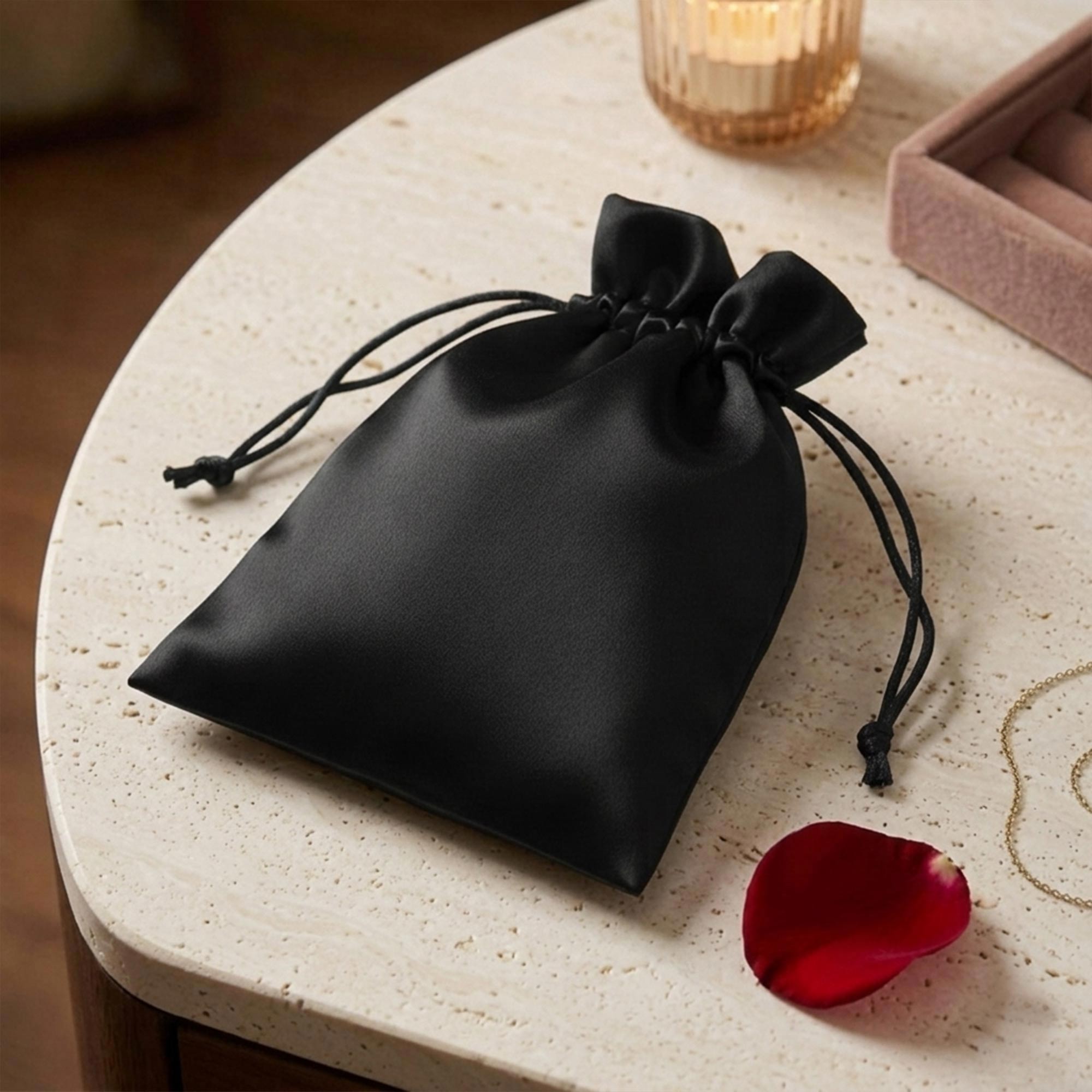 Satinbeutel Geschenkverpackung - Schmuck Aufbewahrungsbeutel Schwarz