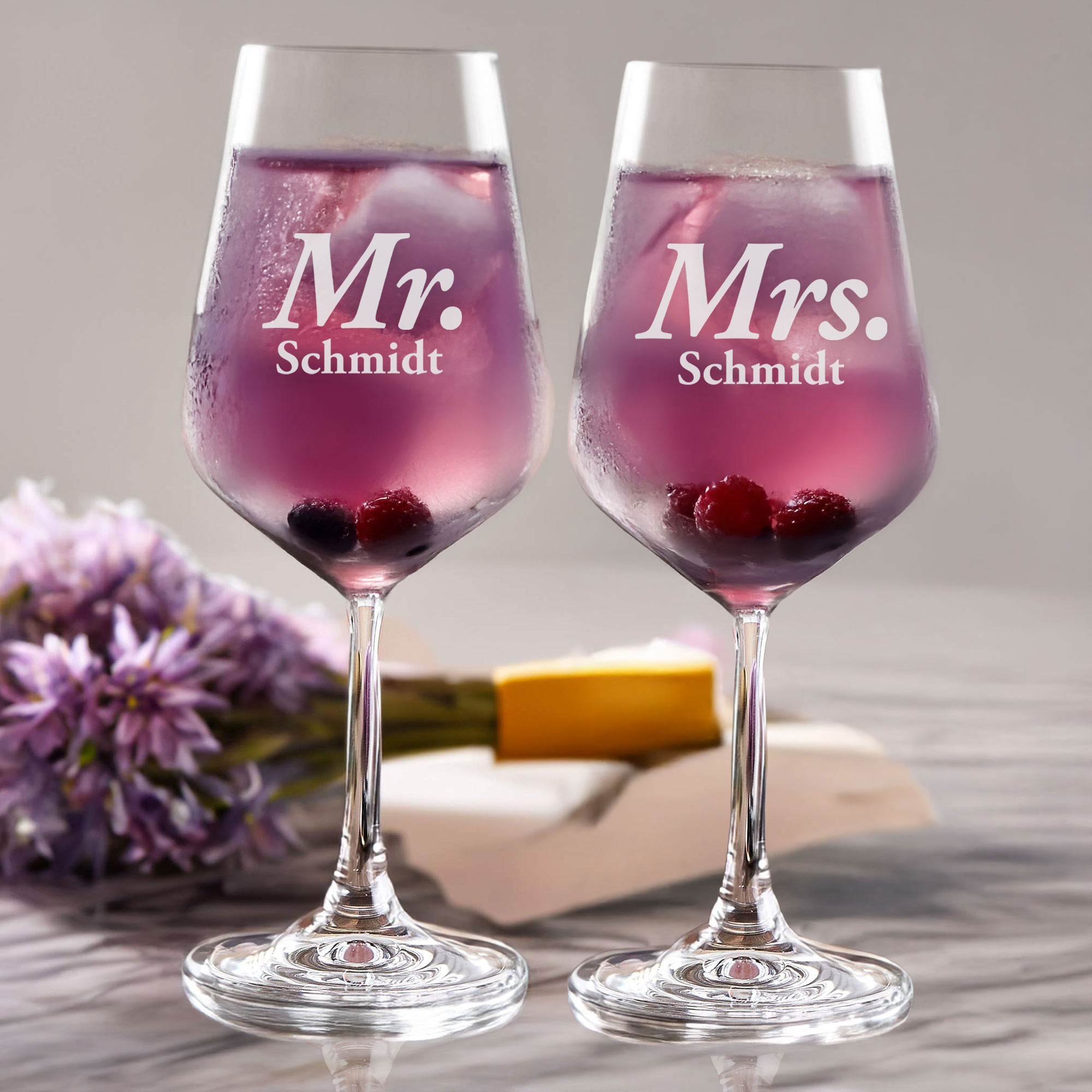 2er Set Weingläser mit Gravur zur Hochzeit - Mr & Mrs - personalisiert