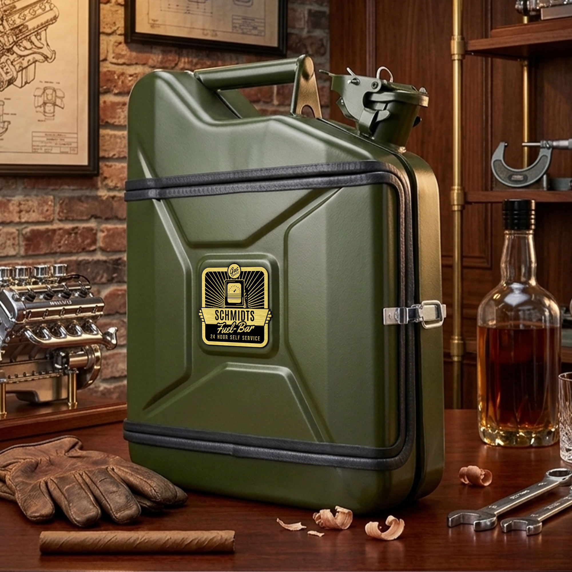 Personalisierte Mini Bar 3-teilig - 10l Kanister Barschank grün Personalisierte Mini Bar 3-teilig - 10l Kanister Barschank grün
