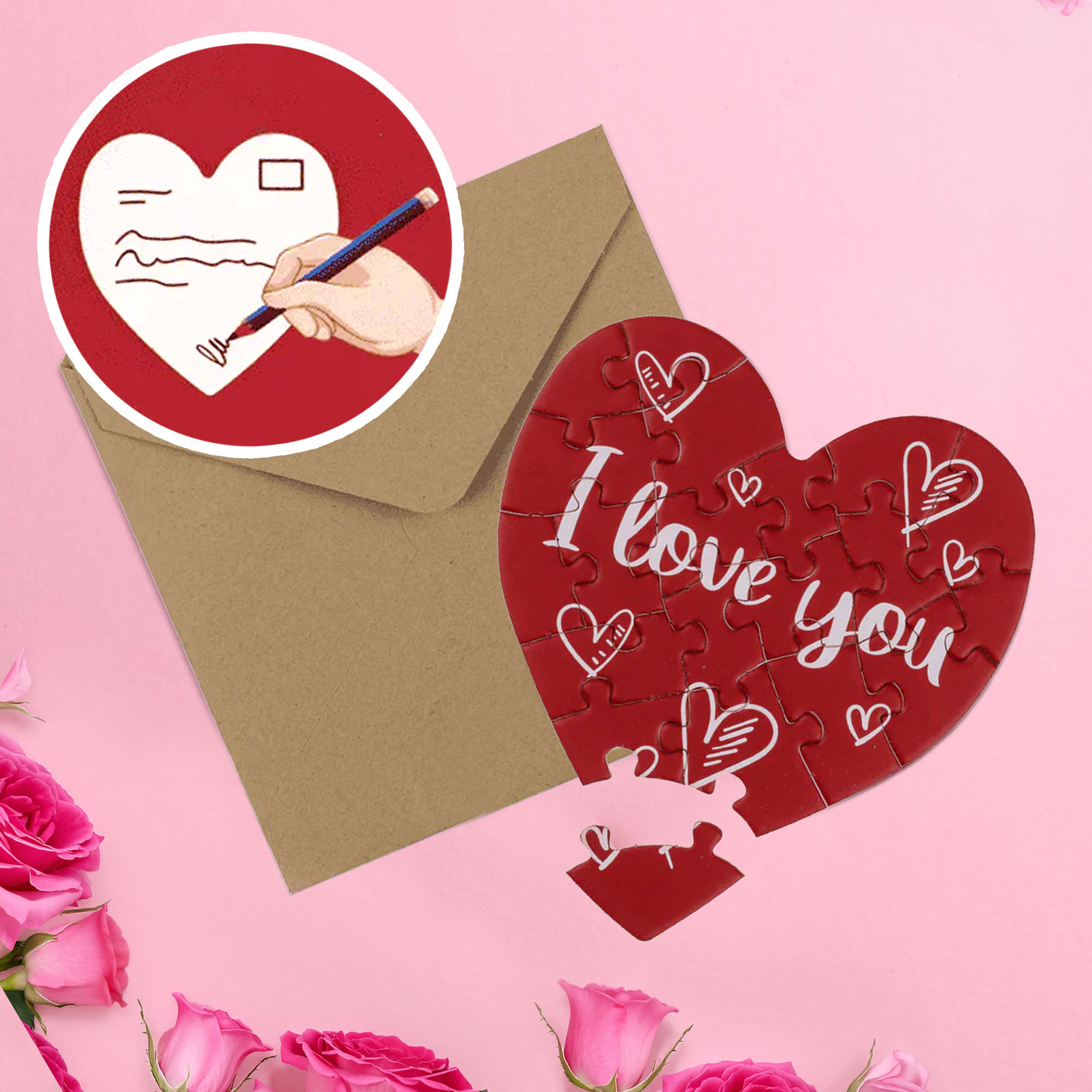 2in1 Geschenkkarte I love you & Herz Puzzle - Herzchen - für personalisierte Geschenke