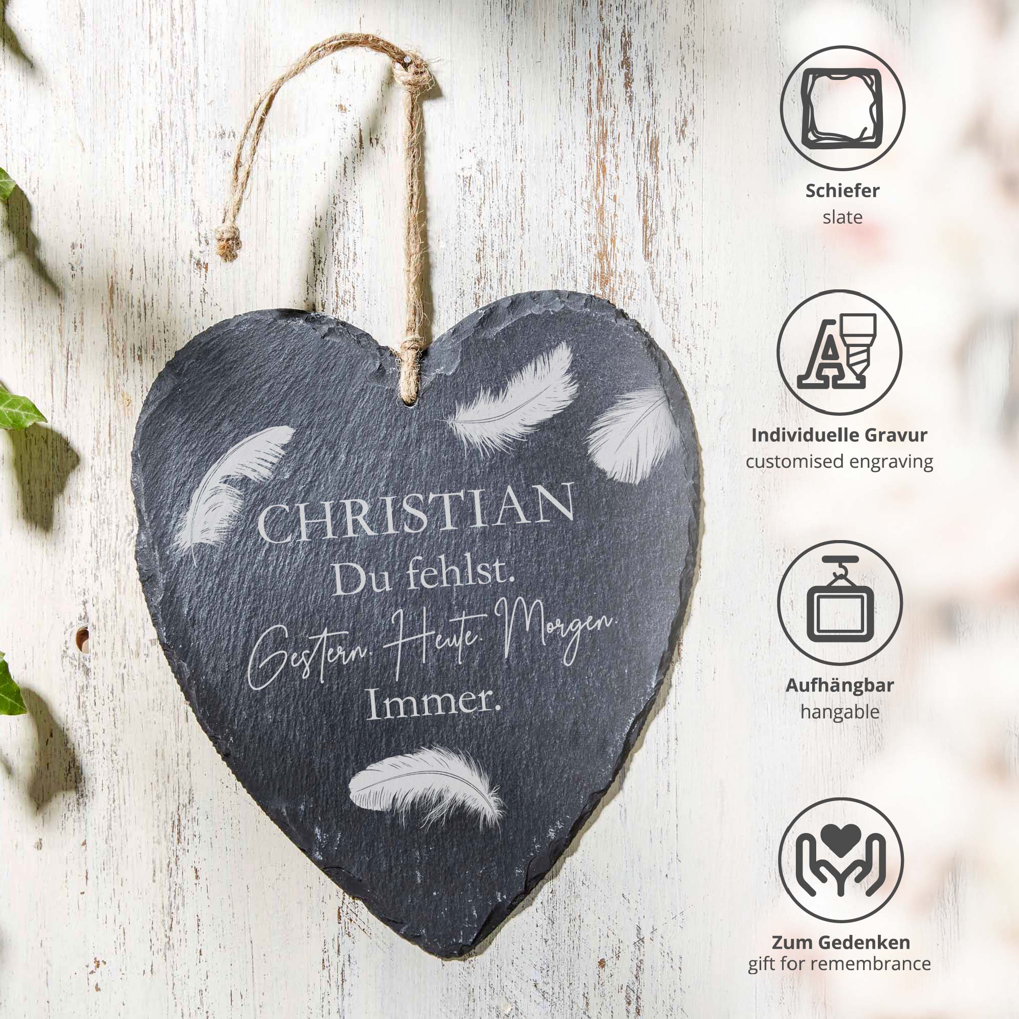 Personalisiertes Schieferherz - Du fehlst Personalisiertes Schieferherz - Du fehlst